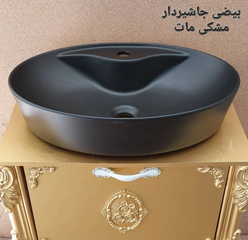 روشویی بیضی شیردار مات مشکی طلا