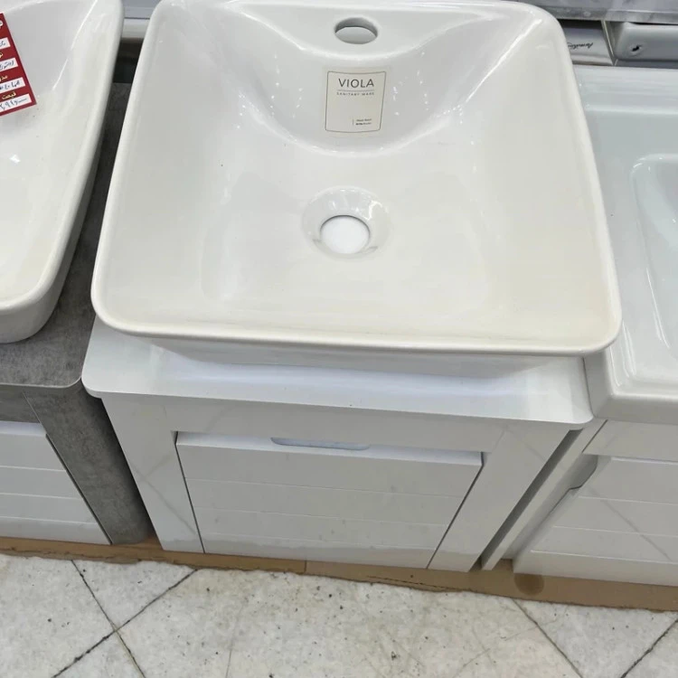 روشویی کابینتی pvc سفید سایز 40 با سنگ ویولا (پس کرایه)