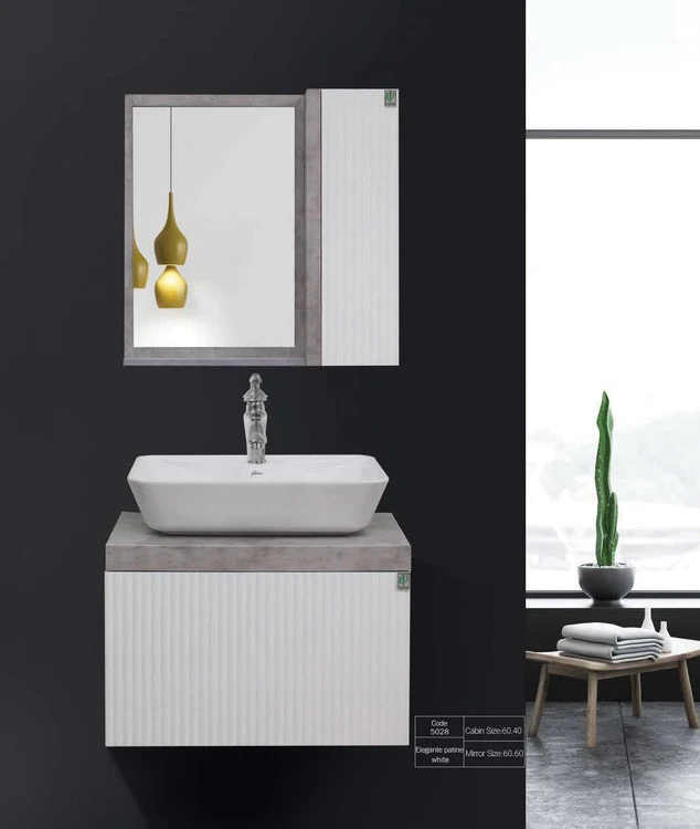 روشویی کابینتی فول ست مدل مرسده استون سفید بتنی
