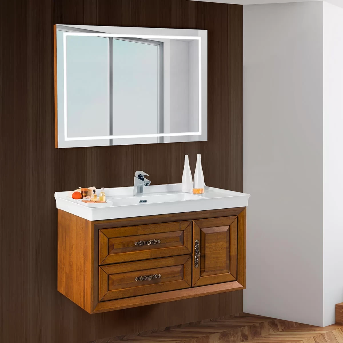 روشویی کابینتی لوتوس طرح چوب مدل ویوا VIVA ابعاد 50*100