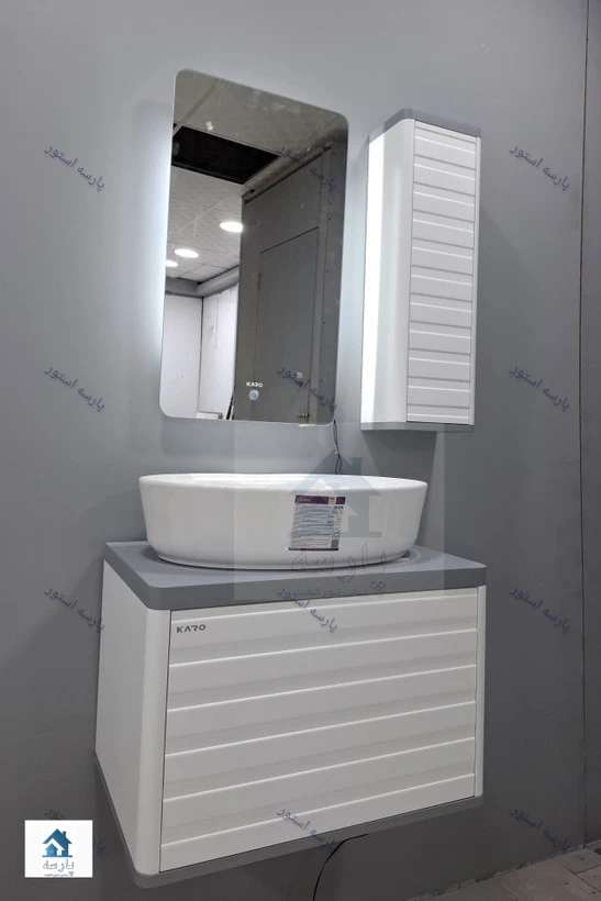 روشویی کابینتی مدلP رویه سفید فول ست اینه تاچ بک لایت
