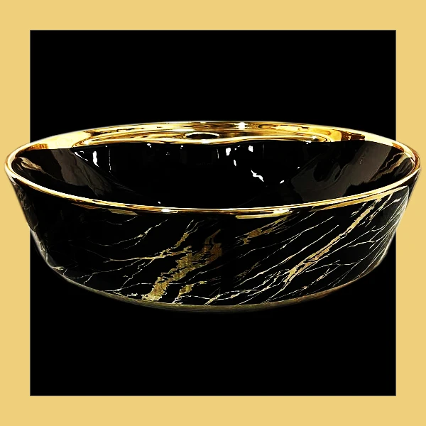 روشویی گاتریا مشکی طلا طرح سنگ