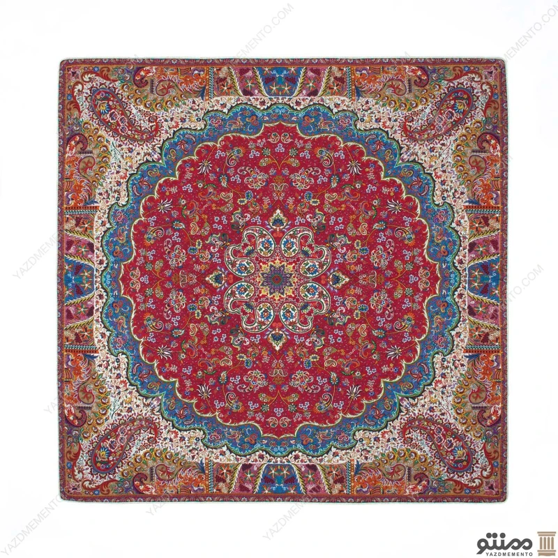 رومیزی ترمه مربع طرح میترا رنگ قرمز