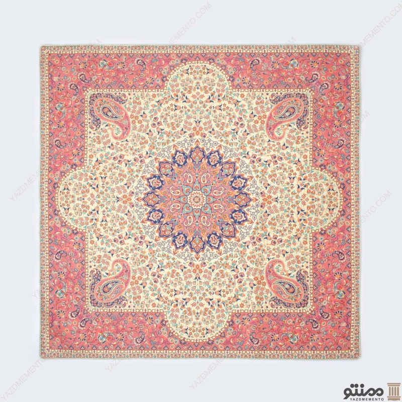 رومیزی ترمه مربع طرح گلستان رنگ کرم