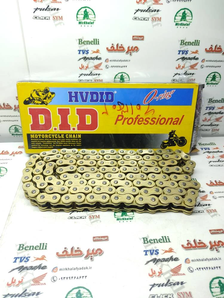 زنجیر 120 دانه 520 طلایی فولادی اورنگ دار did دی ای دی ژاپن