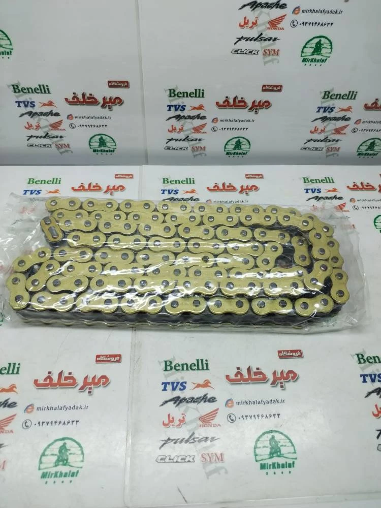 زنجیر 120 دانه 530 طلایی فولادی اورنگ دار برند wr