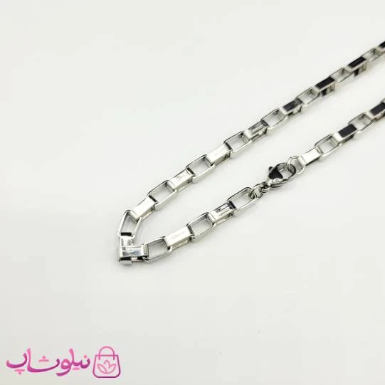 زنجیر گردنبند مردانه باکس (آجری) استیل نقره ای 60 سانت 4 میل کد 868