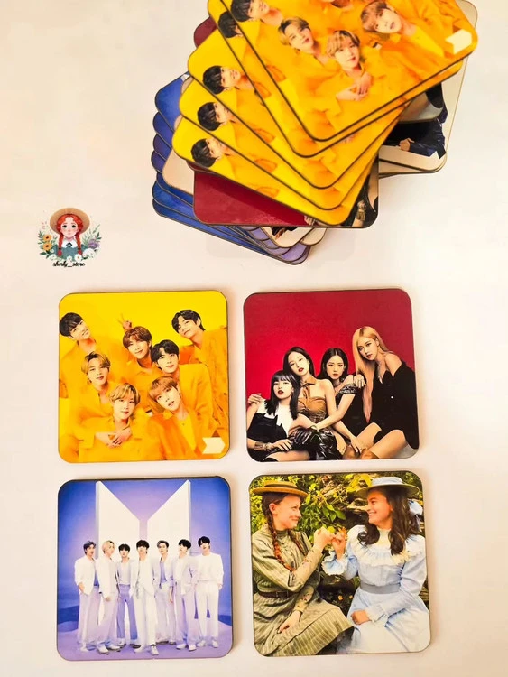 زیرلیوانی چوبی طرح BTS و Black Pink و آنه شرلی
