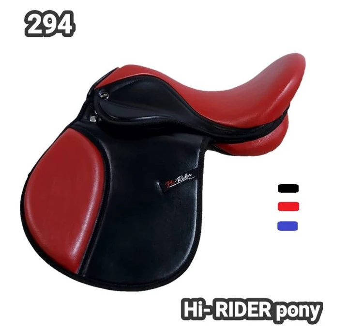 زین چرمی پونی Hi-Rider سایز 15 | مشکی و قرمز
