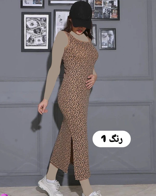 سارافون زنانه حلقه ای پلنگی کبریتی با کشسانی بالا
