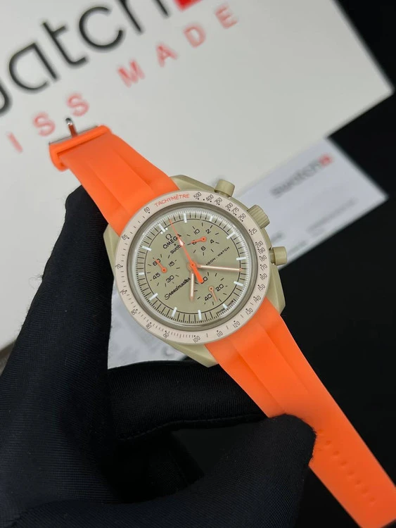 ساعت امگا سواچ ماموریت به مشتری بند رابر نارنجی Omega Swatch