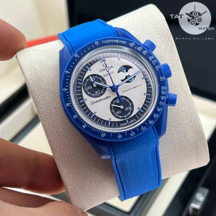ساعت امگا سواچ ماه سوپرآبی moon سه موتوره کرنو قفل امگایی omega