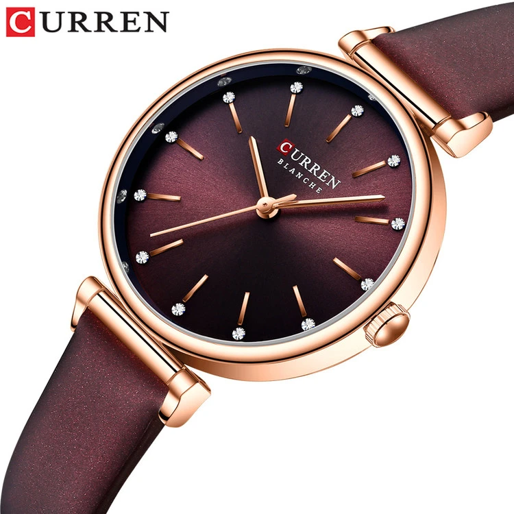 ساعت اورجینال زنانه بند چرمی کورن 9081L (کارن CURREN) بنفش