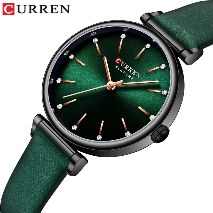 ساعت اورجینال زنانه بند چرمی کورن 9081L (کارن CURREN) سبز
