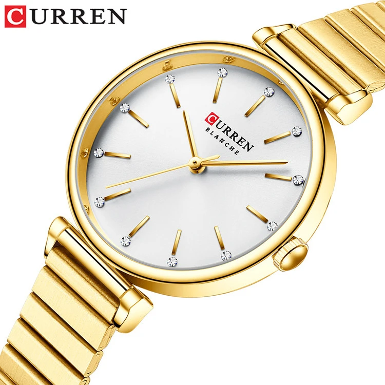 ساعت اورجینال زنانه بند کرکره ای کارن 9081 (کورن CURREN) طلایی-سفید