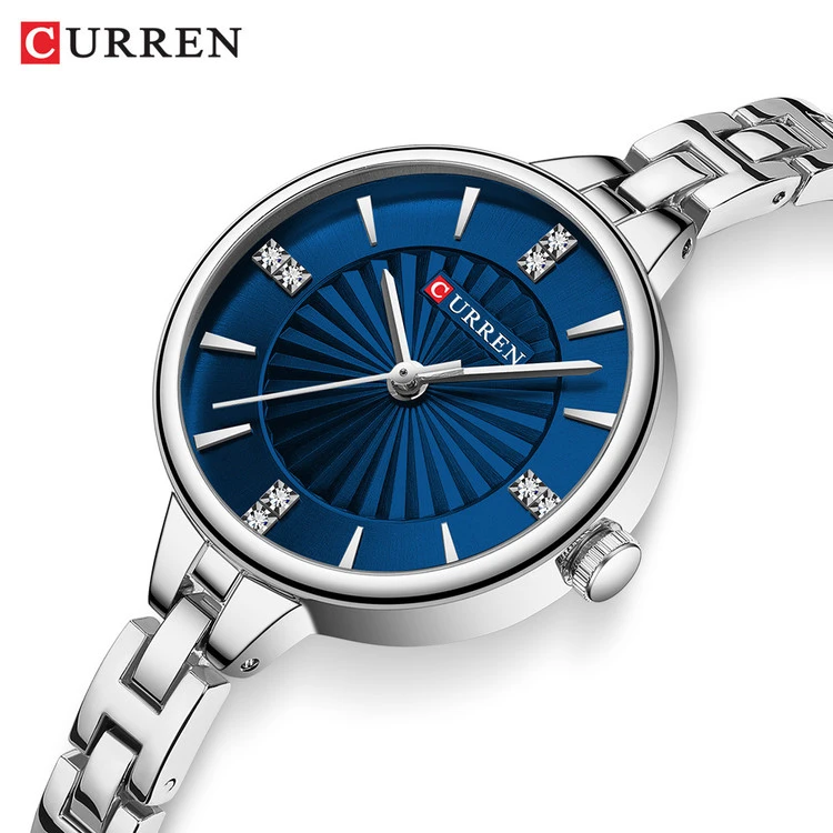 ساعت بند استیل زنانه کارن 9097 (کورن CURREN) نقره ای-آبی