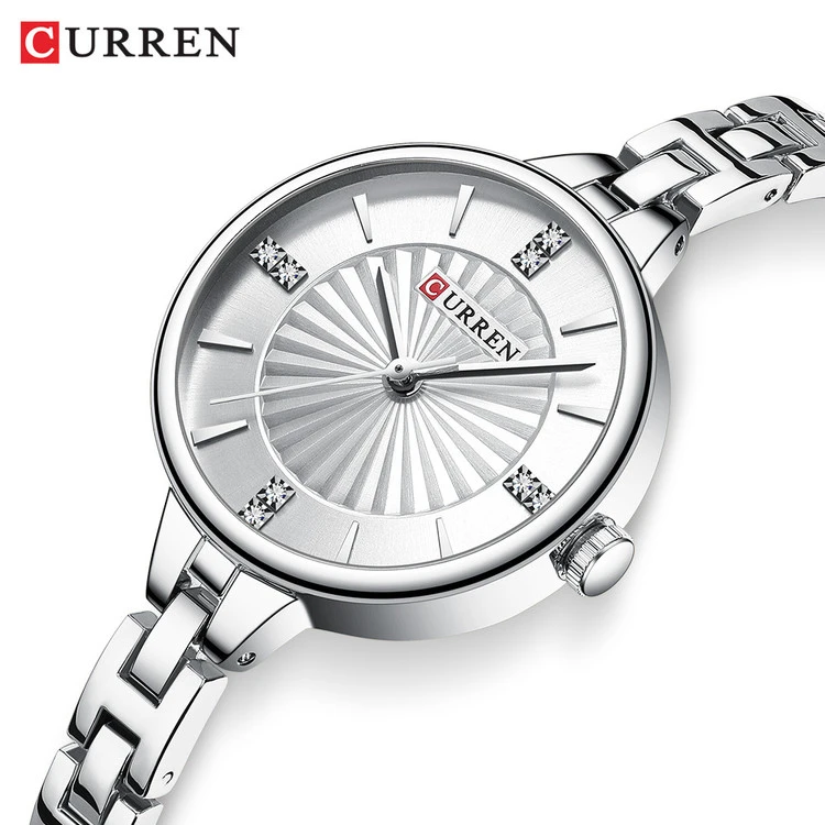 ساعت بند استیل زنانه کارن 9097 (کورن CURREN) نقره ای-سفید