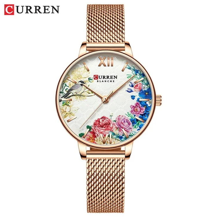 ساعت بند حصیری استیل زنانه لوکس کارن 9059S (کورن CURREN) رزگلد