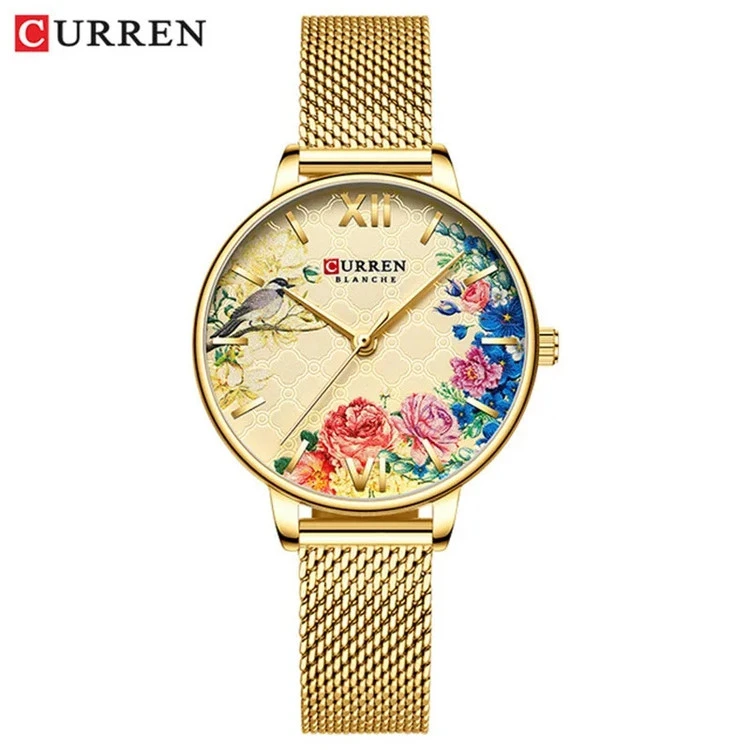ساعت بند حصیری استیل زنانه لوکس کارن 9059S (کورن CURREN) طلایی