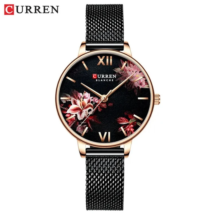 ساعت بند حصیری استیل زنانه لوکس کارن 9059S (کورن CURREN) مشکی