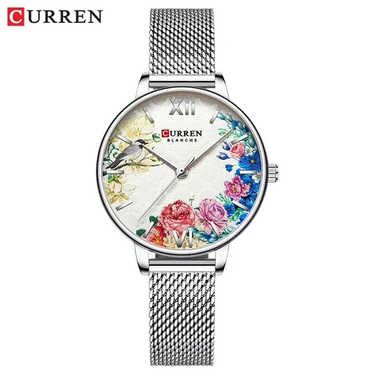 ساعت بند حصیری استیل زنانه لوکس کارن 9059S (کورن CURREN) نقره ای