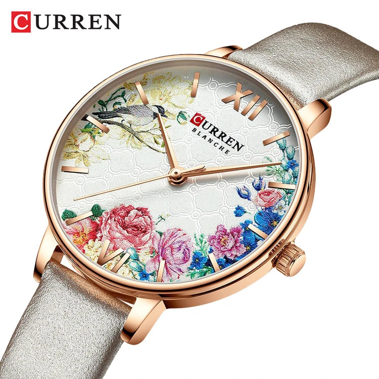 ساعت بند چرمی اسپرت زنانه لوکس کارن 9059L (کورن CURREN) خاکی