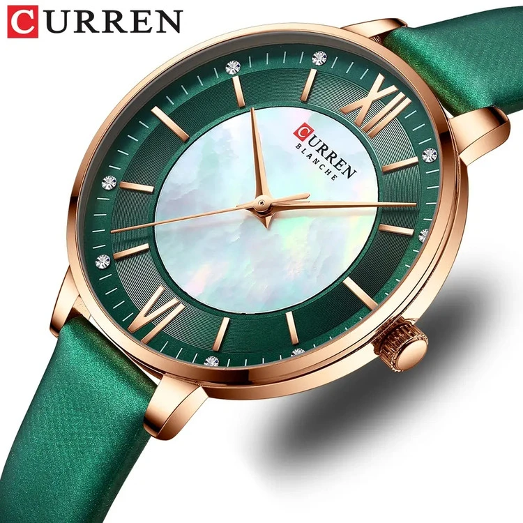 ساعت بند چرمی زنانه اورجینال کارن 9080 (کورن CURREN) سبز