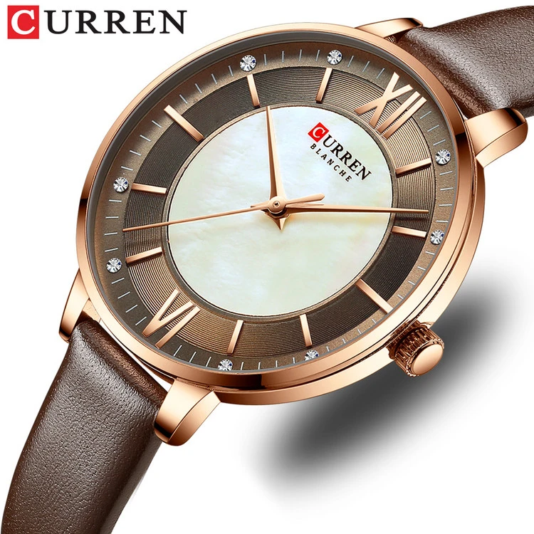 ساعت بند چرمی زنانه اورجینال کارن 9080 (کورن CURREN) قهوه ای