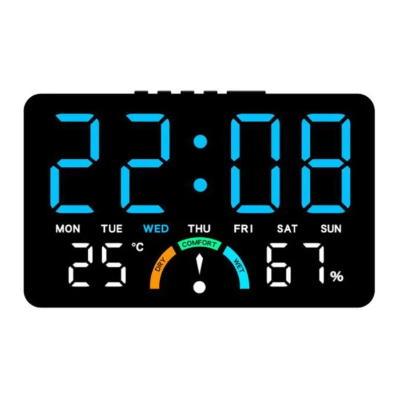ساعت دیجیتال LED رومیزی و دیواری مدل GH9007 چندکاره با نمایش دما، رطوبت و آلارم