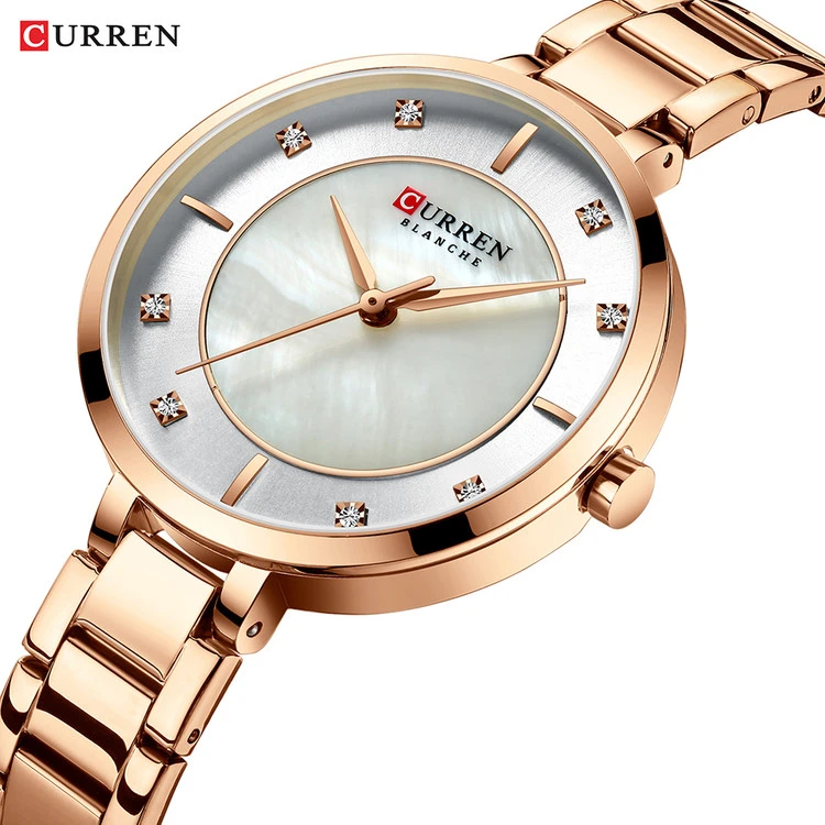 ساعت زنانه شیک بند استیل کارن 9051 (کورن CURREN) رزگلد-سفید