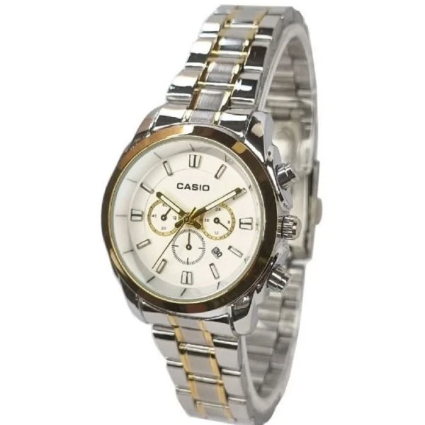 ساعت زنانه کاسیو Casio طرح سه موتوره نقره ای طلایی