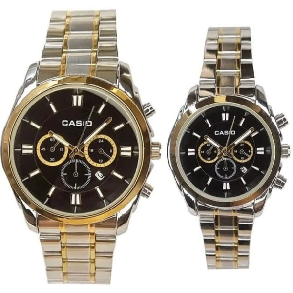 ساعت ست مردانه زنانه برند کاسیو Casio طرح سه موتوره صفحه مشکی