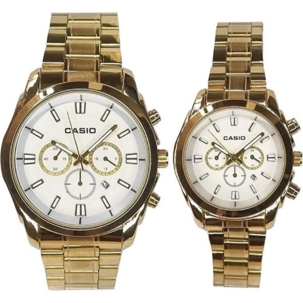ساعت ست مردانه زنانه برند کاسیو Casio طرح سه موتوره طلایی