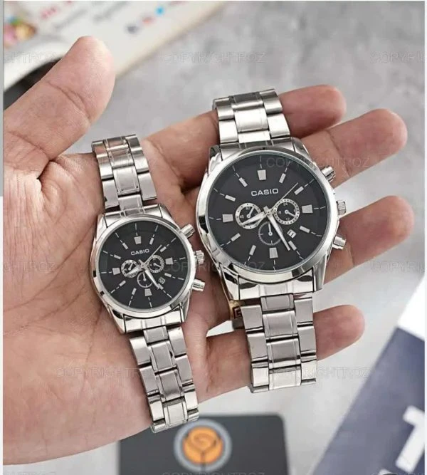 ساعت ست مردانه زنانه کاسیو Casio طرح سه موتوره صفحه مشکی
