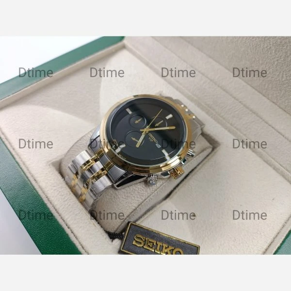 ساعت سیکو دو رنگ طلایی صفحه مشکی طرح سه موتور 2583 تک مردانه