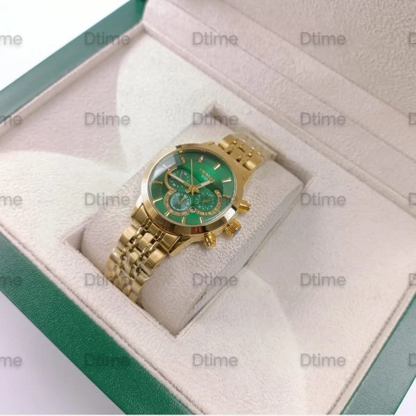 ساعت سیکو طلایی صفحه سبز طرح سه موتور 1278 تک زنانه