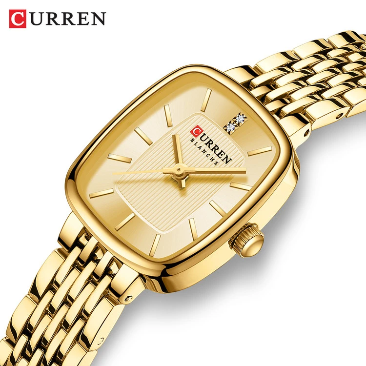 ساعت صفحه مستطیل زنانه کارن 9093 (کورن CURREN) طلایی