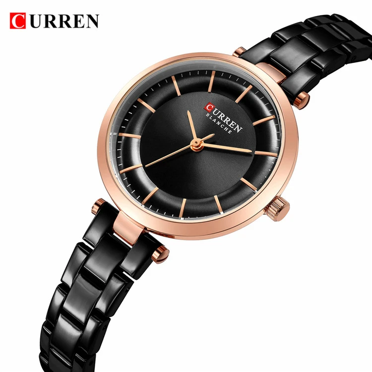 ساعت ضد آب زنانه اورجینال بند استیل کارن 9054 (کورن CURREN) مشکی
