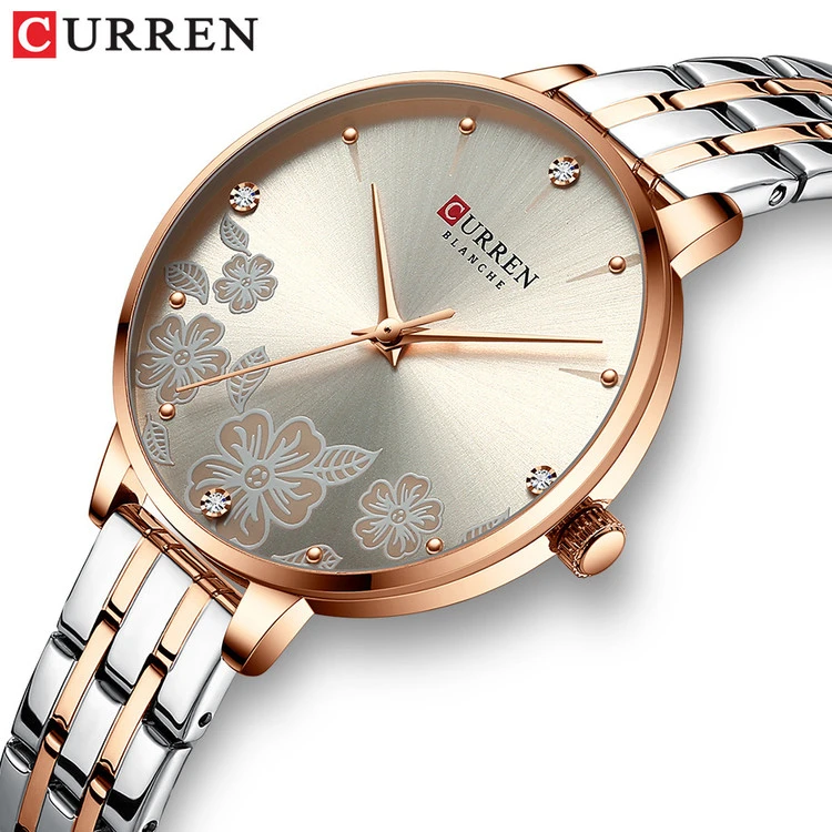 ساعت مجلسی خاص زنانه بند استیل کارن 9068S (کورن CURREN) نقره ای-رزگلد-سفید