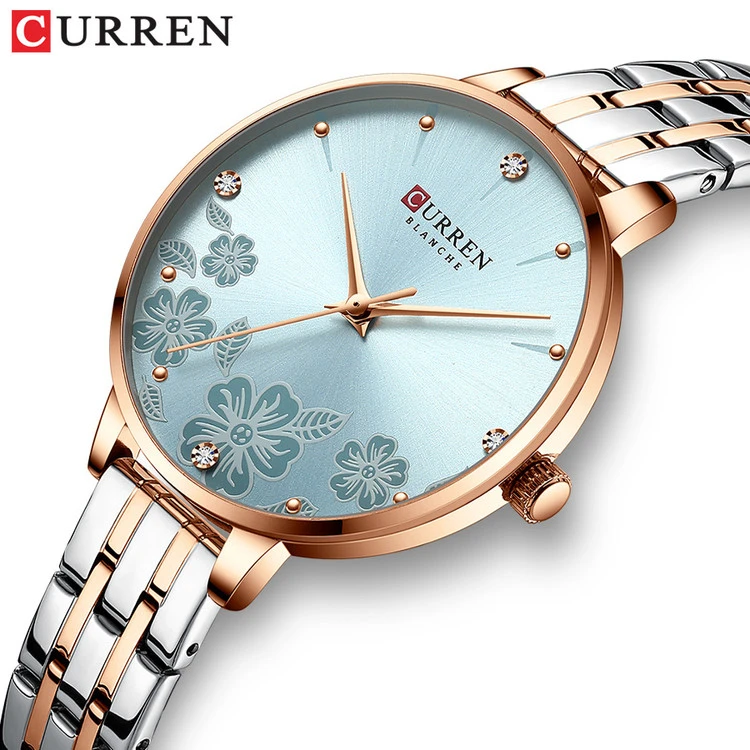 ساعت مجلسی خاص زنانه بند استیل کارن 9068S (کورن CURREN) نقره ای-رزگلد-یاسی