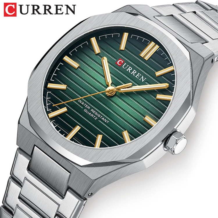 ساعت مردانه ارزان بند استیل ضد آب کارن 8456 (کورن CURREN) نقره ای-سبز