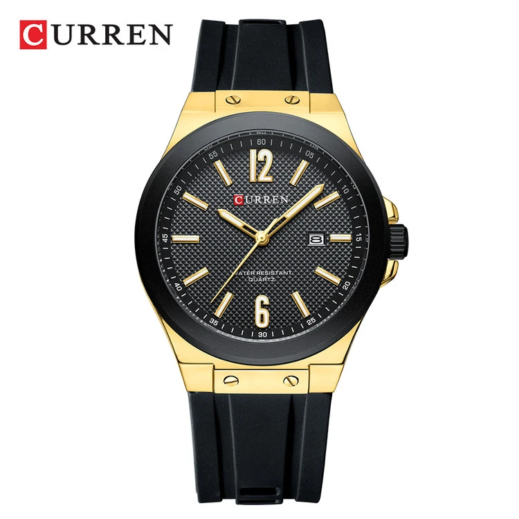 ساعت مردانه بند سیلیکونی کارن 8467 (کورن CURREN) مشکی-طلایی-مشکی