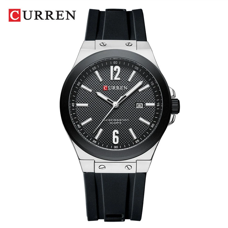 ساعت مردانه بند سیلیکونی کارن 8467 (کورن CURREN) مشکی-نقره ای-مشکی