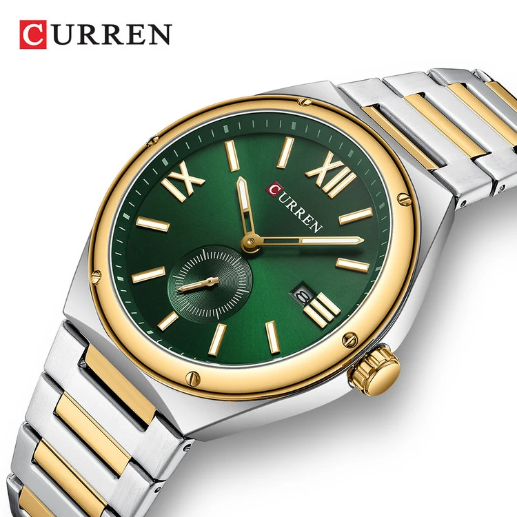 ساعت مردانه زیرثانیه کورن 8471 (کارن CURREN) نقره ای-طلایی-سبز