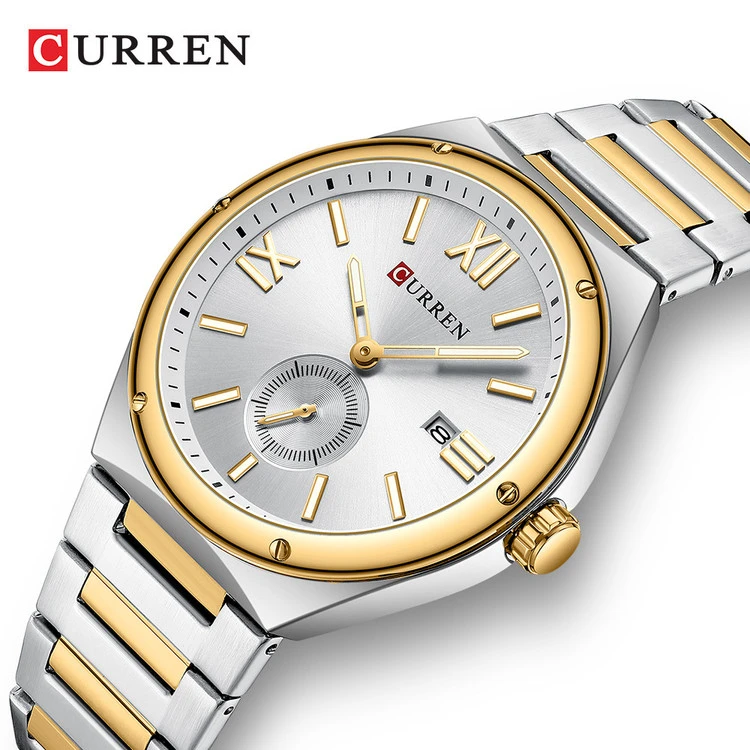 ساعت مردانه زیرثانیه کورن 8471 (کارن CURREN) نقره ای-طلایی-سفید