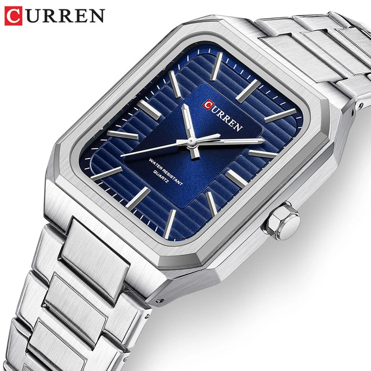 ساعت مردانه مستطیل استیل کارن 8457 (کورن CURREN) نقره ای-آبی