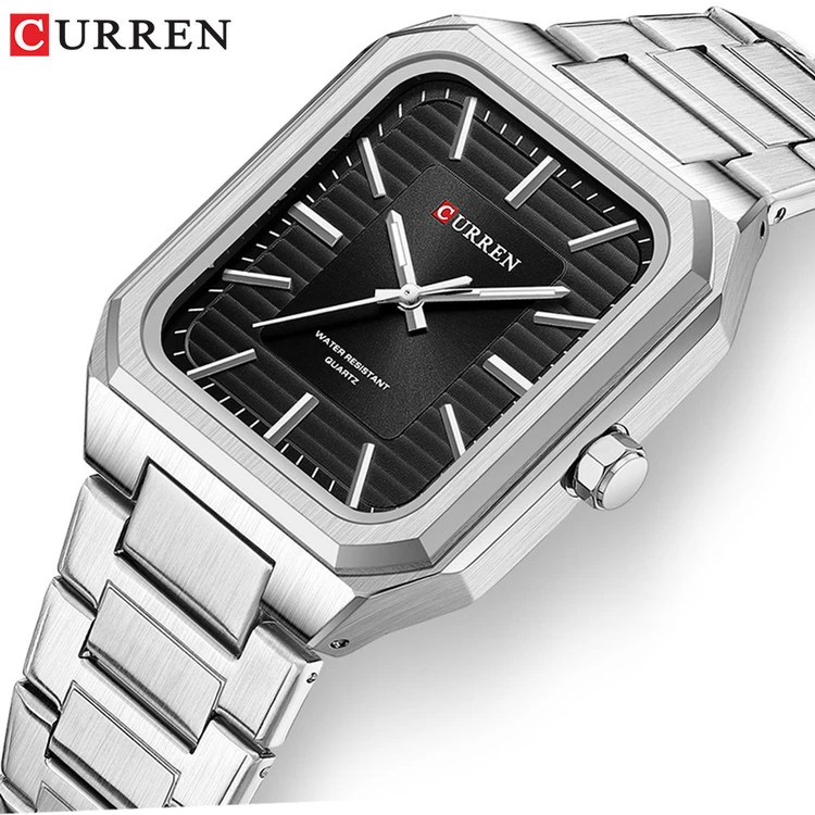 ساعت مردانه مستطیل استیل کارن 8457 (کورن CURREN) نقره ای-مشکی