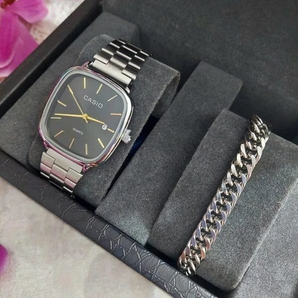 ساعت مردانه کاسیو Casio نقره ای همراه دستبند کارتیر