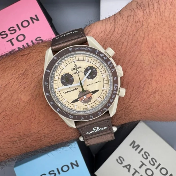 ساعت مچی امگا سواچ زحل Omega x Swatchمدل Mission to Saturn قهوه ای (مدل های کپی مشابه اصلی)