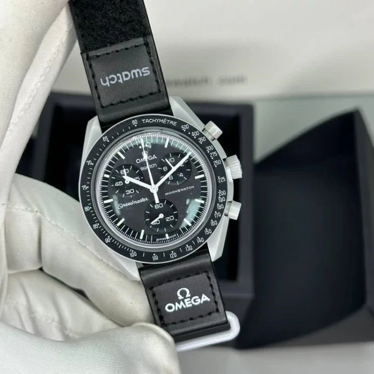 ساعت مچی امگا سواچ ماه Omega x Swatchمدل Mission to Moon رنگ مشکی مستر کوالیتی ( مشابه اصلی)
